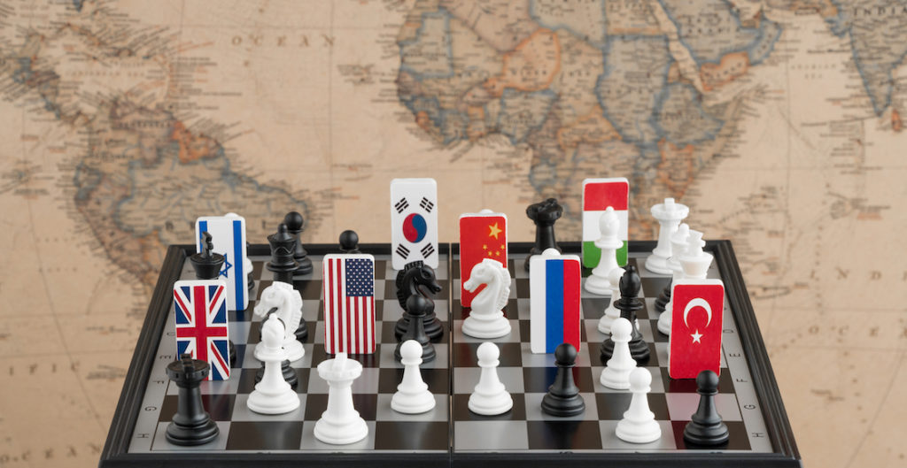 image of country flag symbols on the chessboard